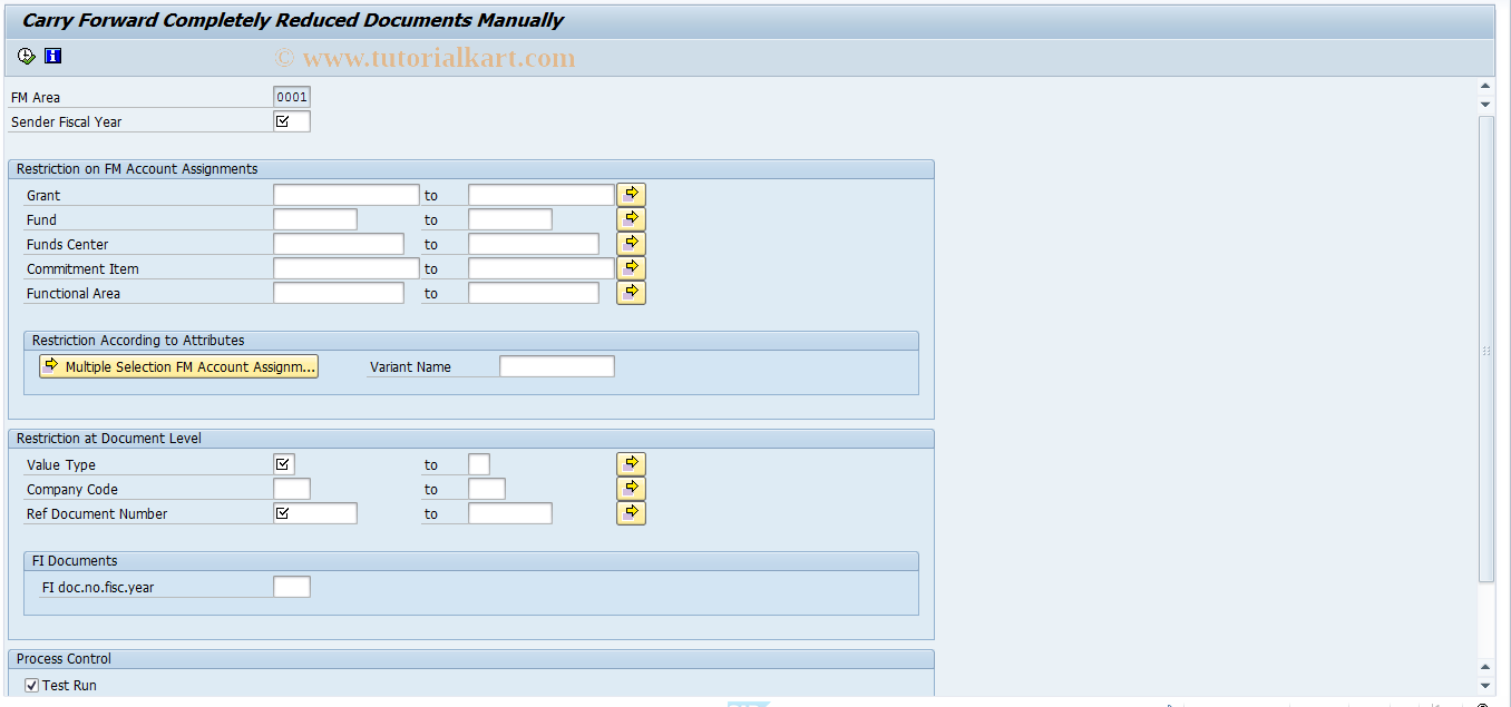 SAP TCode FMJ0 - Manual Zero Carryforward