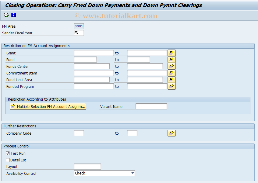 SAP TCode FMJ_ANZ - Carry Forward Down Payments