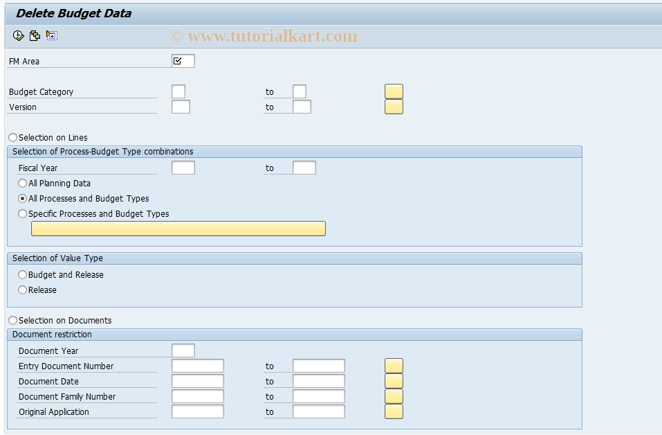 SAP TCode FMKUDELDATA - Delete BCS database tables