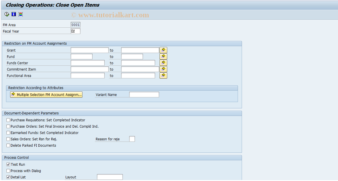 SAP TCode FMMC - FM Obligation Closeout