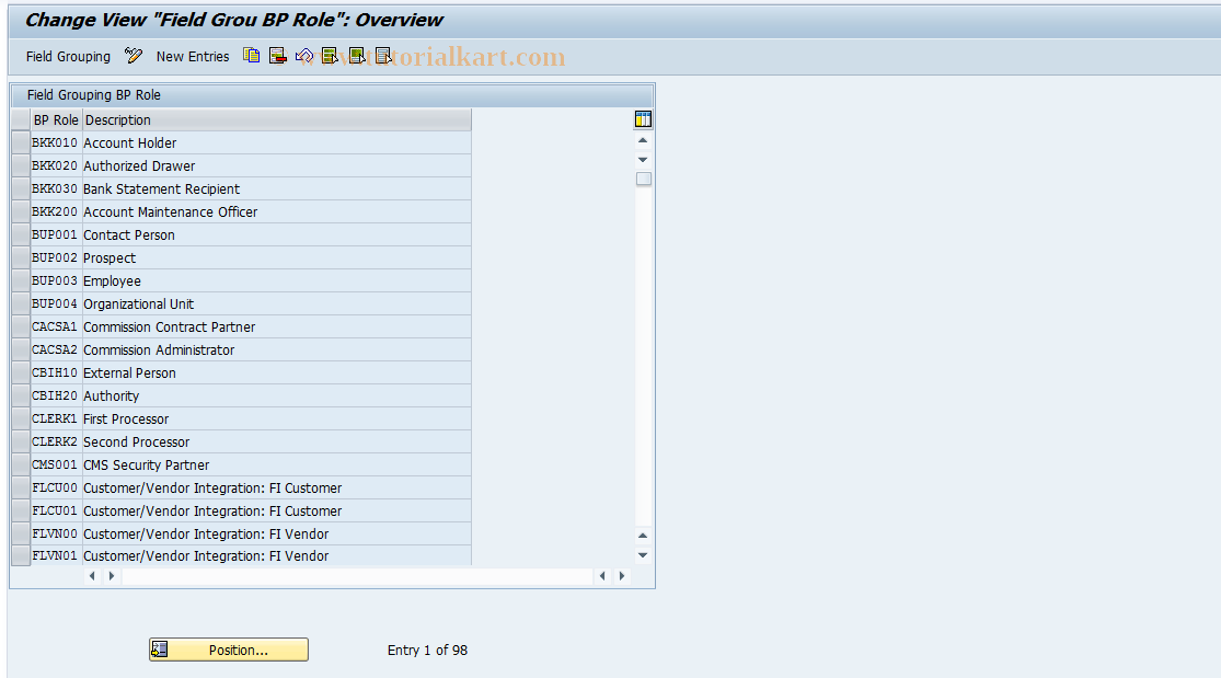 SAP TCode FMME101 - FPC: Field Group per Role