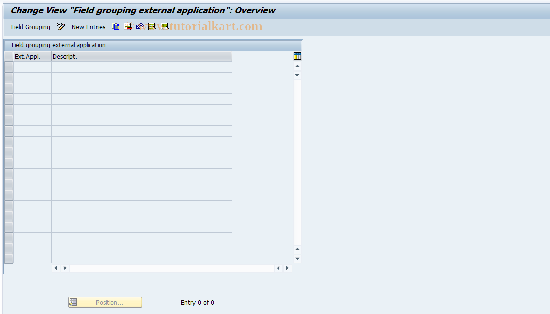 SAP TCode FMME105 - FPC: Field Group for External Application