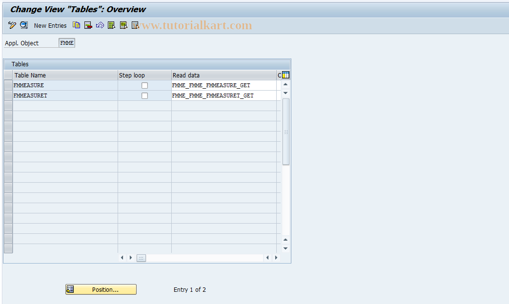 SAP TCode FMME16 - Funded Program Control: Tables