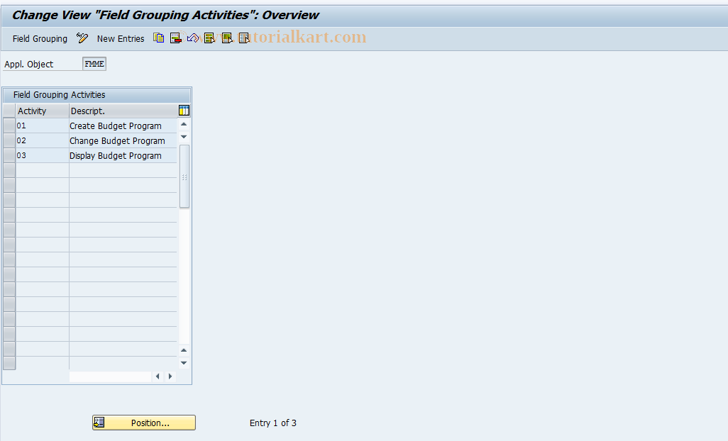 SAP TCode FMME19 - FPC: Function Module Activities