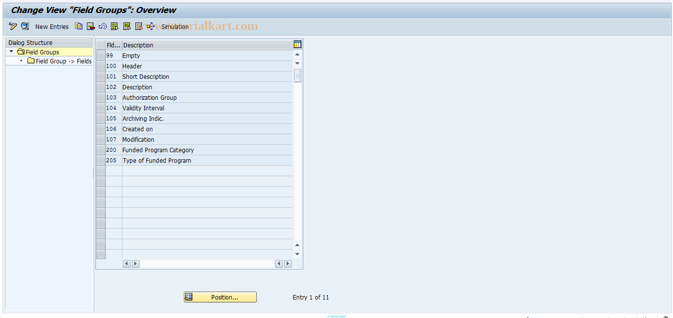 SAP TCode FMME2 - Funded Program Control: Field Groups