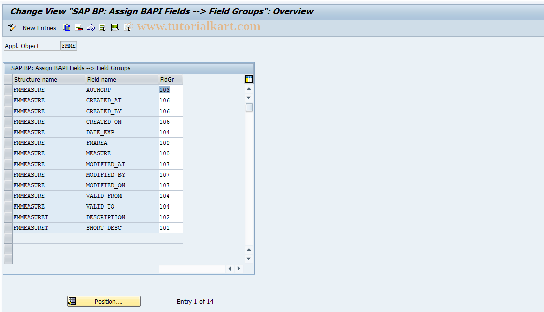 SAP TCode FMME26 - FPC: Assign BAPI Fields to Field Group s