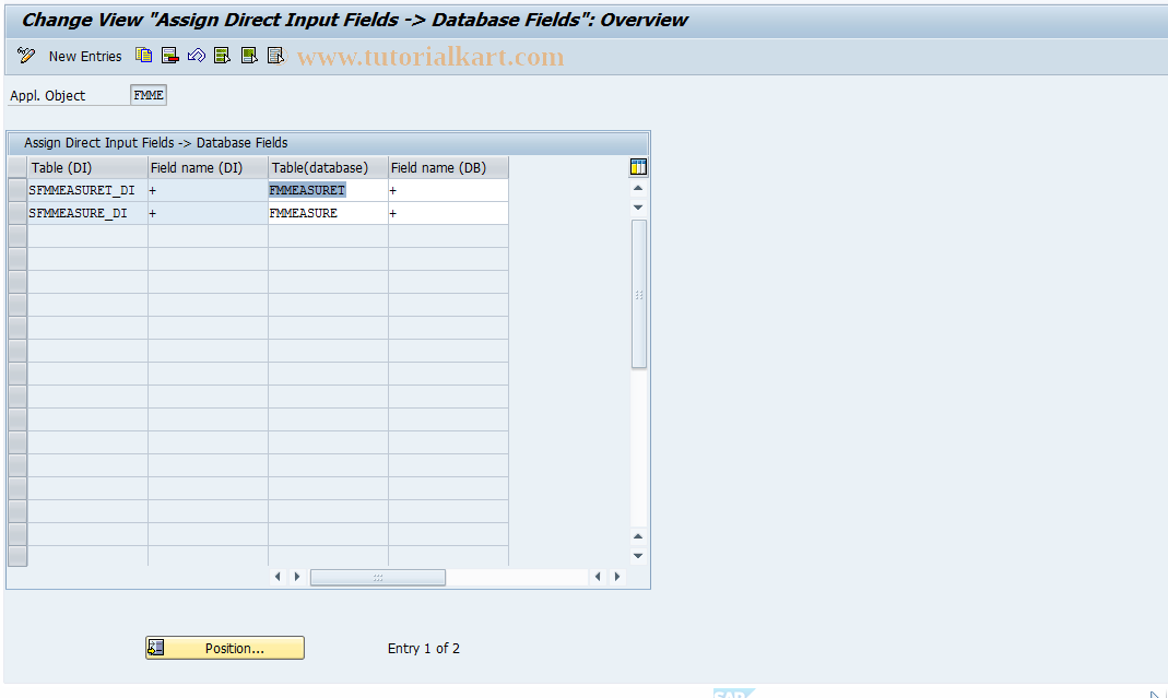 SAP TCode FMME27 - Funded Program DI to Table fields