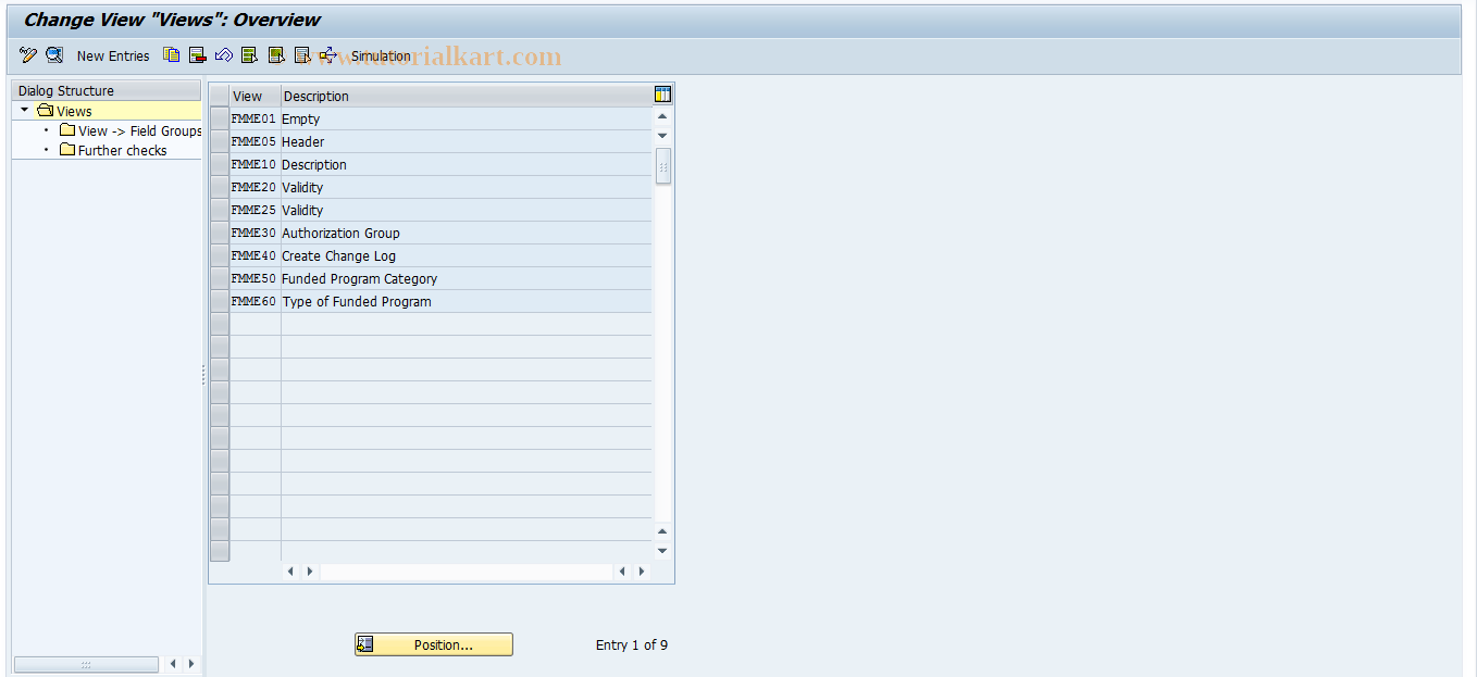 SAP TCode FMME3 - Funded Program Control: Views