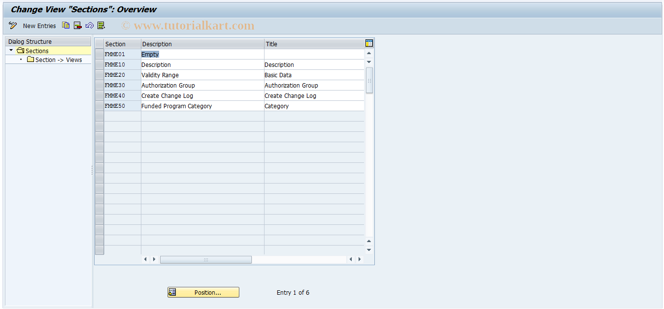 SAP TCode FMME4 - Funded Program Control: Views