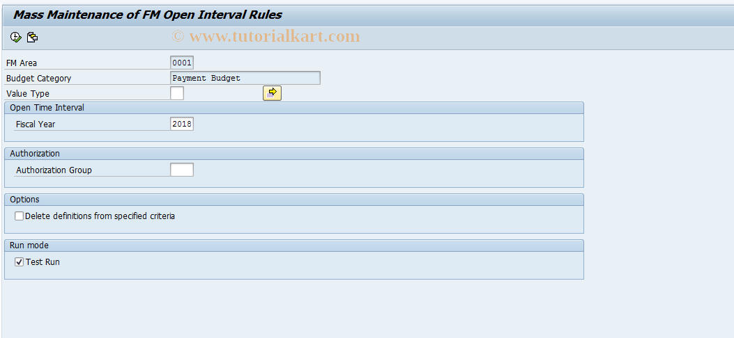 SAP TCode FMMI - Mass Maintenance of Open Intervals