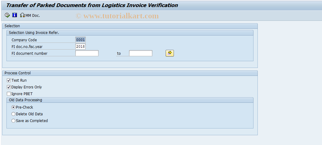 SAP TCode FMN1 - Reconstruction of Parked MM Docs