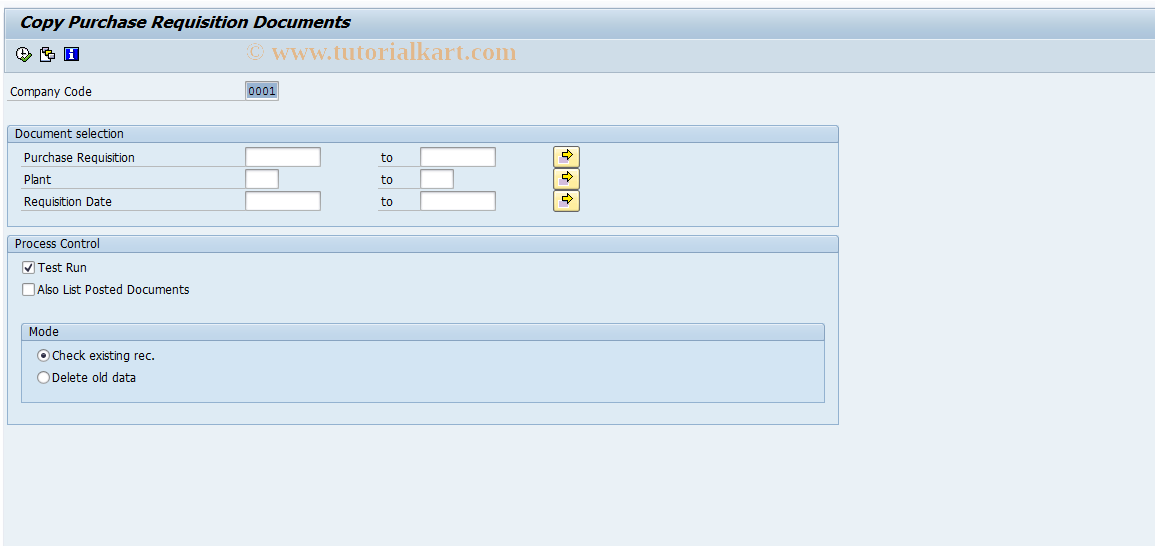 SAP TCode FMN3 - Transfer Purchase Requisition Documents