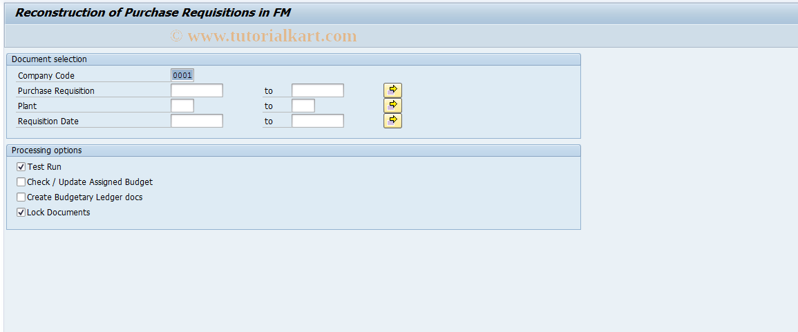 SAP TCode FMN3N - Reconstruction of Purchase Requisition