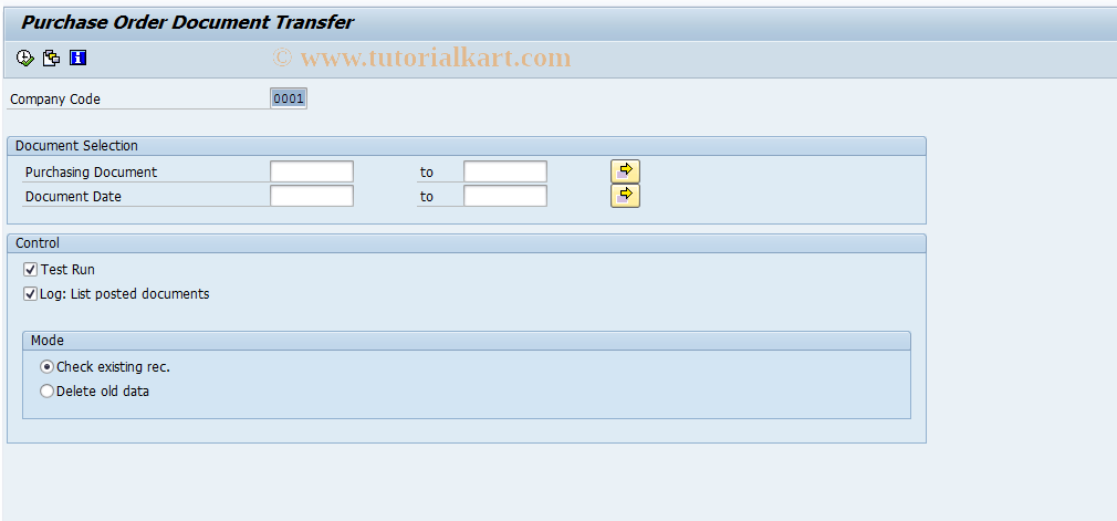 SAP TCode FMN4 - Transfer Purchase Order Documents