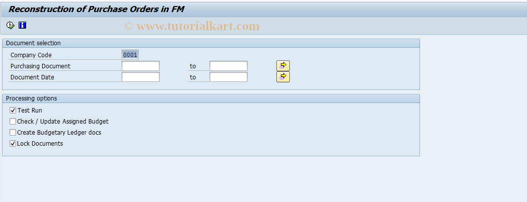 SAP TCode FMN4N - Reconstruction of Purchase Orders