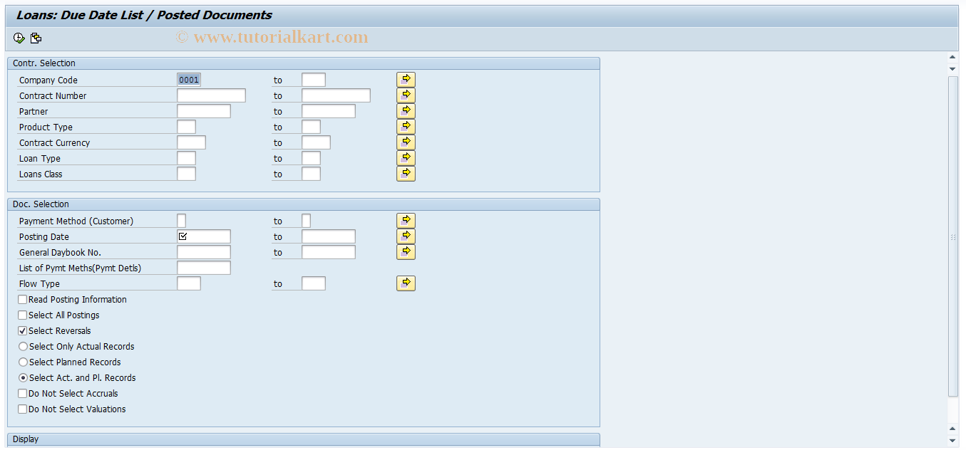 SAP TCode FMN9 - Loans: Due date list for posted document