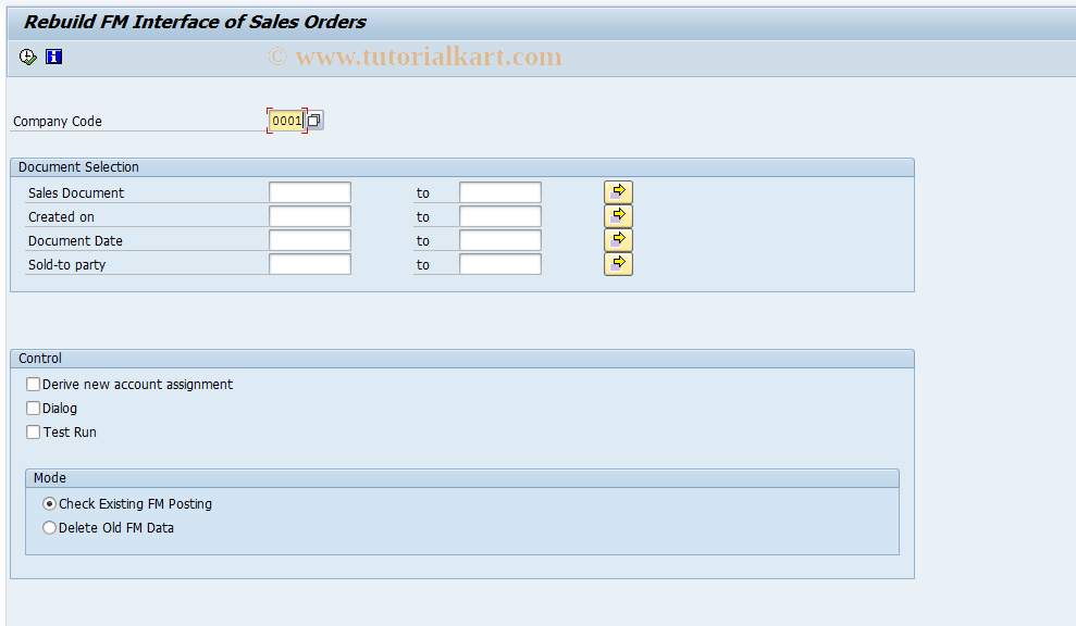 SAP TCode FMNSD - Rebuild FM Open Item of SD Orders