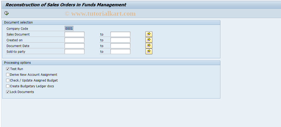 SAP TCode FMNSDN - Reconstruction of Sales Orders