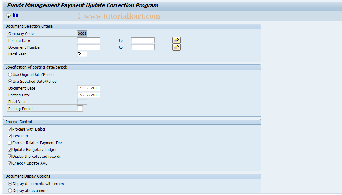 SAP TCode FMPAYCORR - FM Payment lines correction program