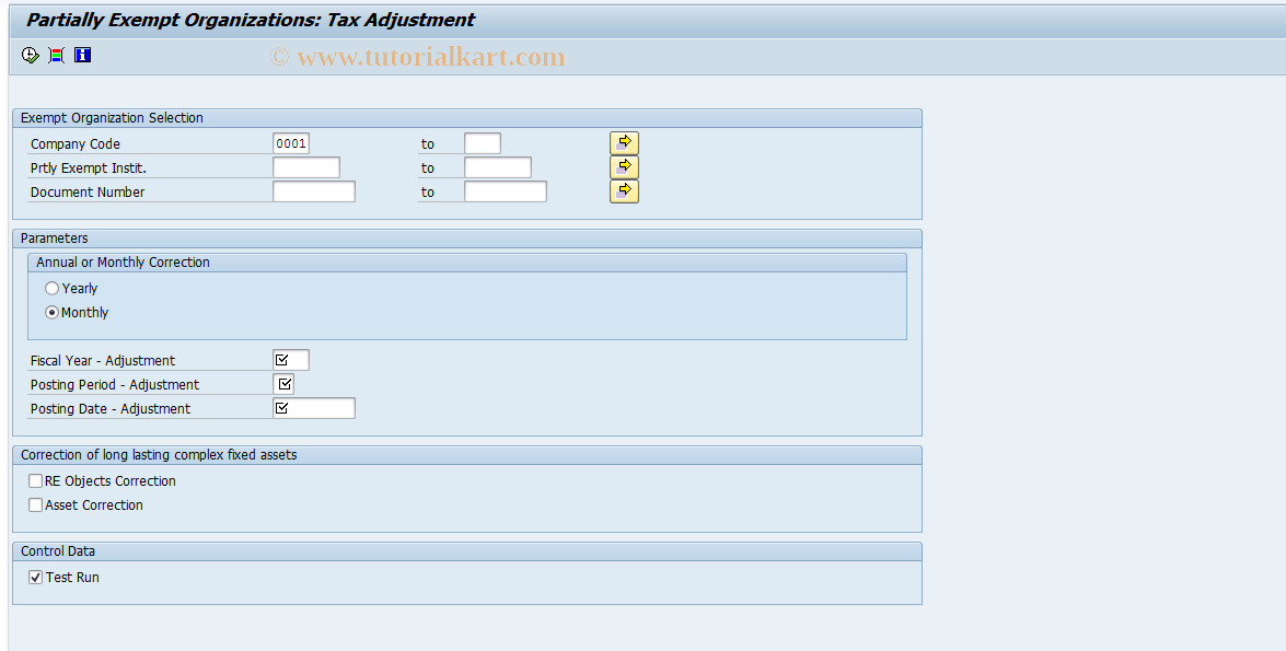 SAP TCode FMPEBADJ - Tax Adjustments