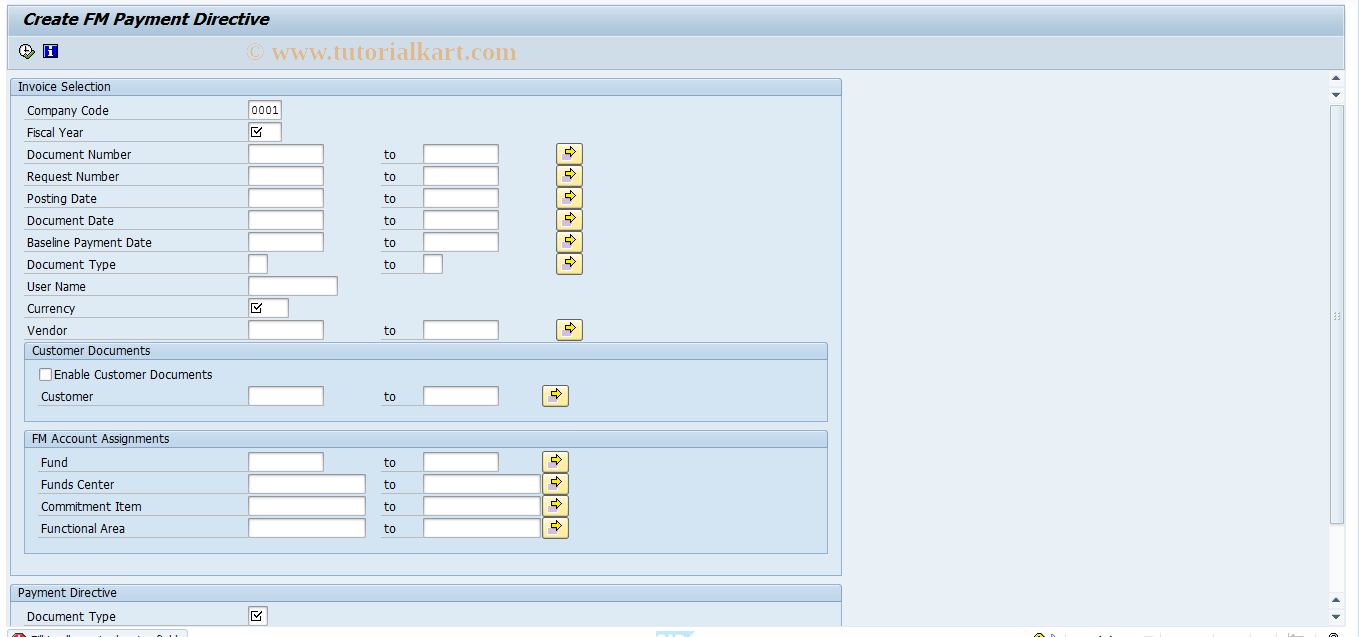 SAP TCode FMPO - Payment Directives: Create