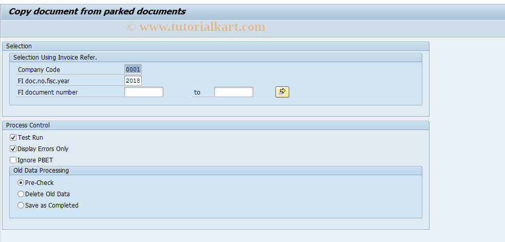 SAP TCode FMR0 - Reconstruct Parked Documents