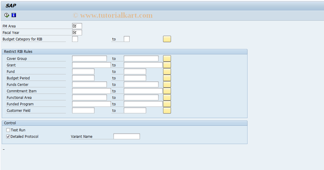 SAP TCode FMRBREINIT - Re-Initialize RIB Ledgers