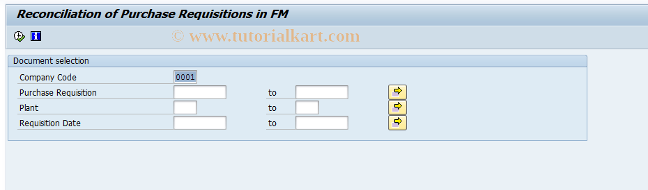 SAP TCode FMRC22 - Reconciliation of Purchase Requisition