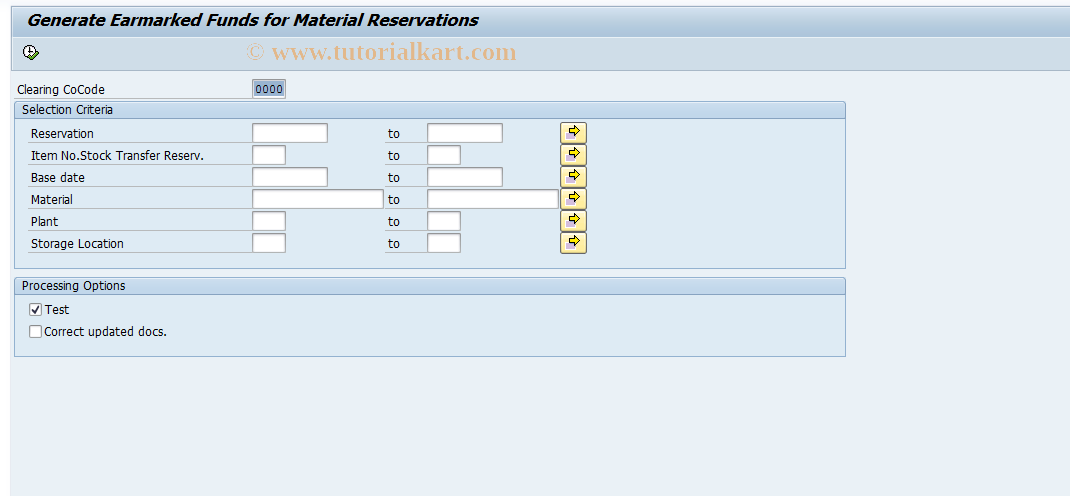 SAP TCode FMRESV_EF_CREATE - Create Earmarked funds for Mat. Res.