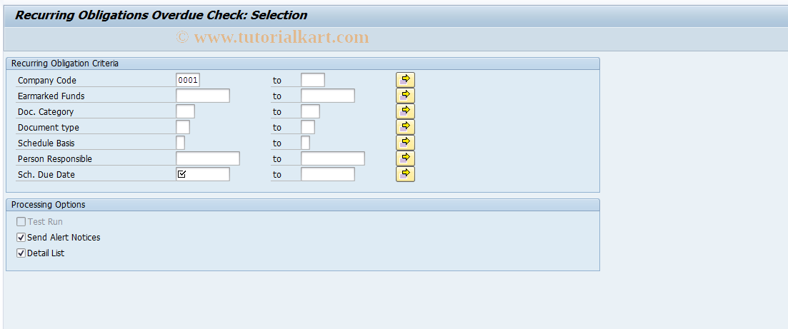SAP TCode FMROD - Recurring Obligations Overdue Check