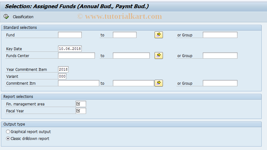 SAP TCode FMRP_3FMB4004 - Assigned Funds (Annual Budget)