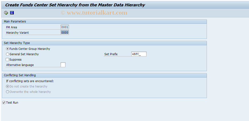 SAP TCode FMRP_FC_SET_HIER - Create FC Set Hierarchy from Master Data