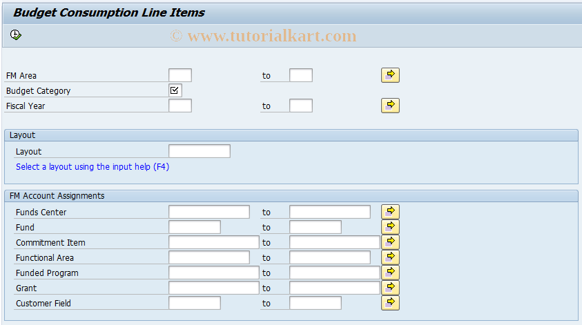SAP TCode FMRP_FW_BUDCON - Budget Consumption Line Items