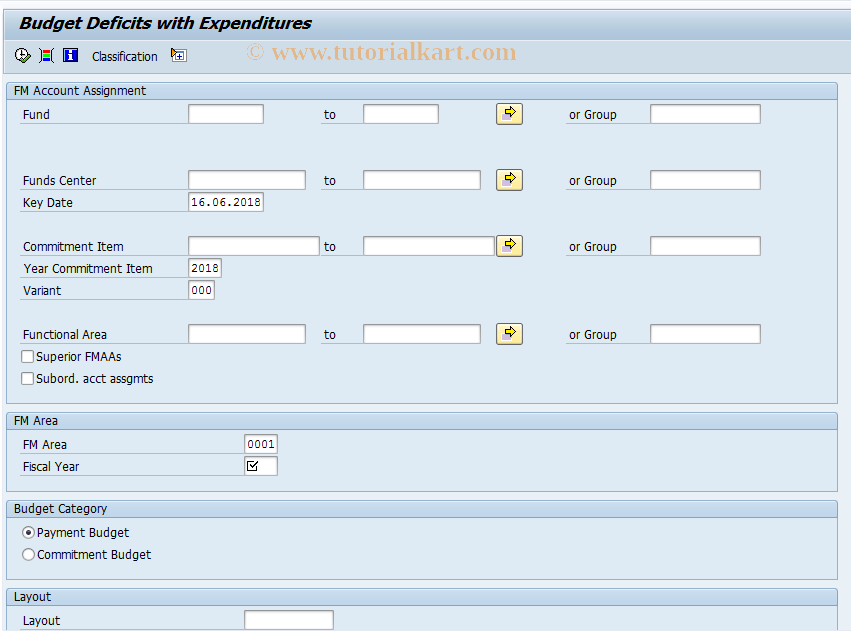 SAP TCode FMRP_RFFMAV03X - Budget Deficits with Expenditures