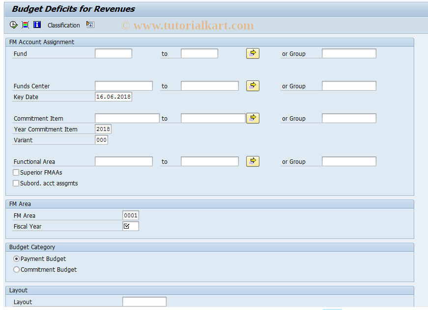 SAP TCode FMRP_RFFMAV04X - Budget Deficits for Revenues