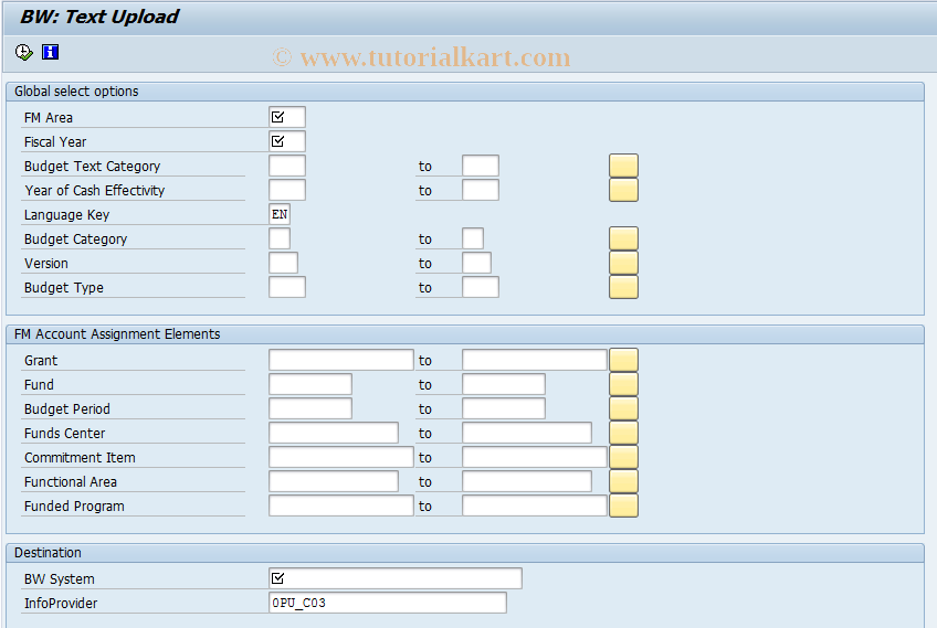 SAP TCode FMRP_RFFMBWBM - BW: Text-Upload