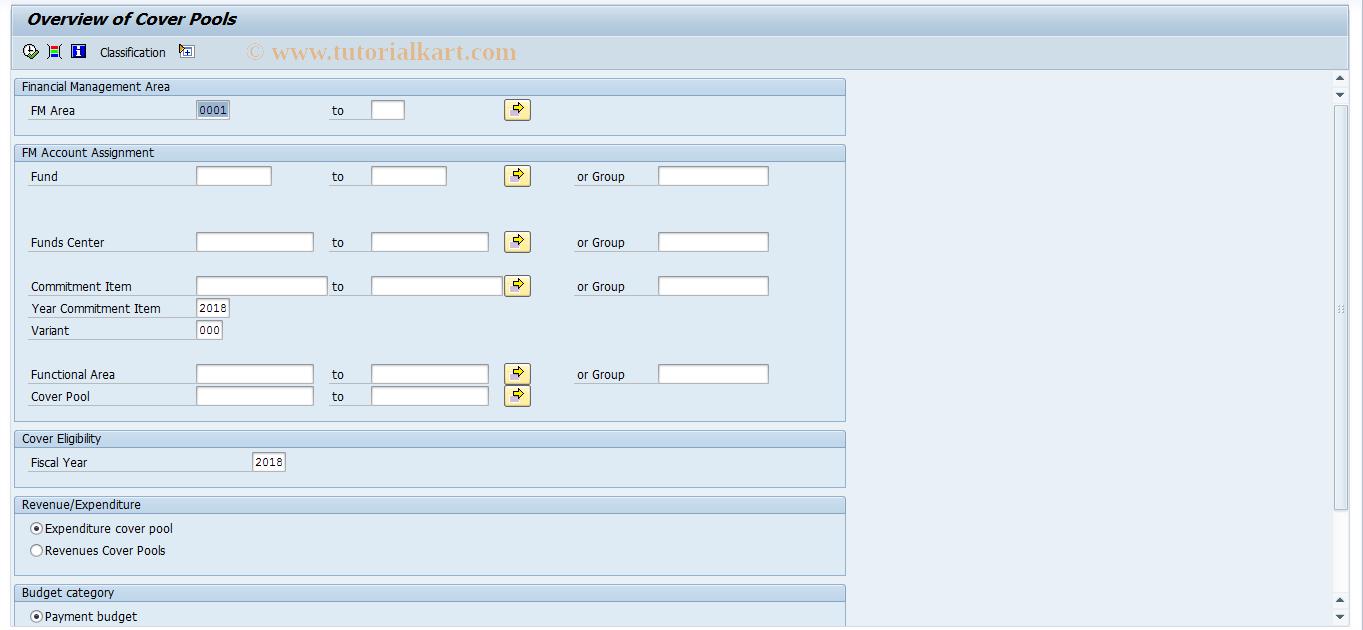 SAP TCode FMRP_RFFMCE12 - Overview of Cover Pools