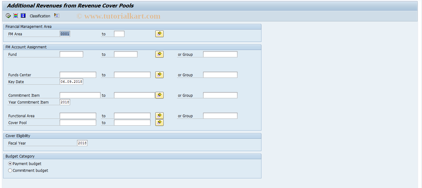 SAP TCode FMRP_RFFMCE13 - Overview Revenue Cover Pool