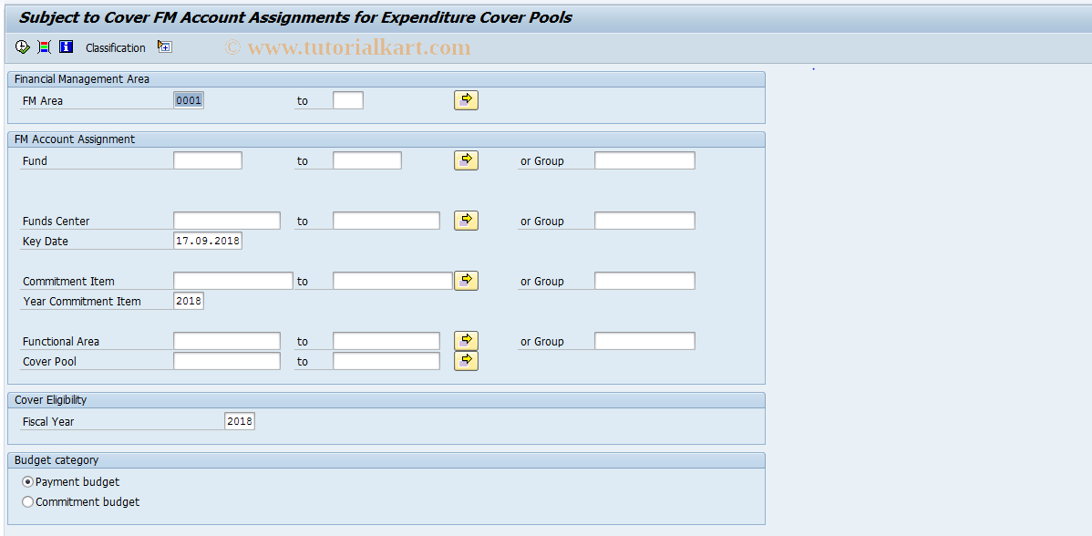 SAP TCode FMRP_RFFMCE23 - Subj. to cover to Expend. Cover Pool