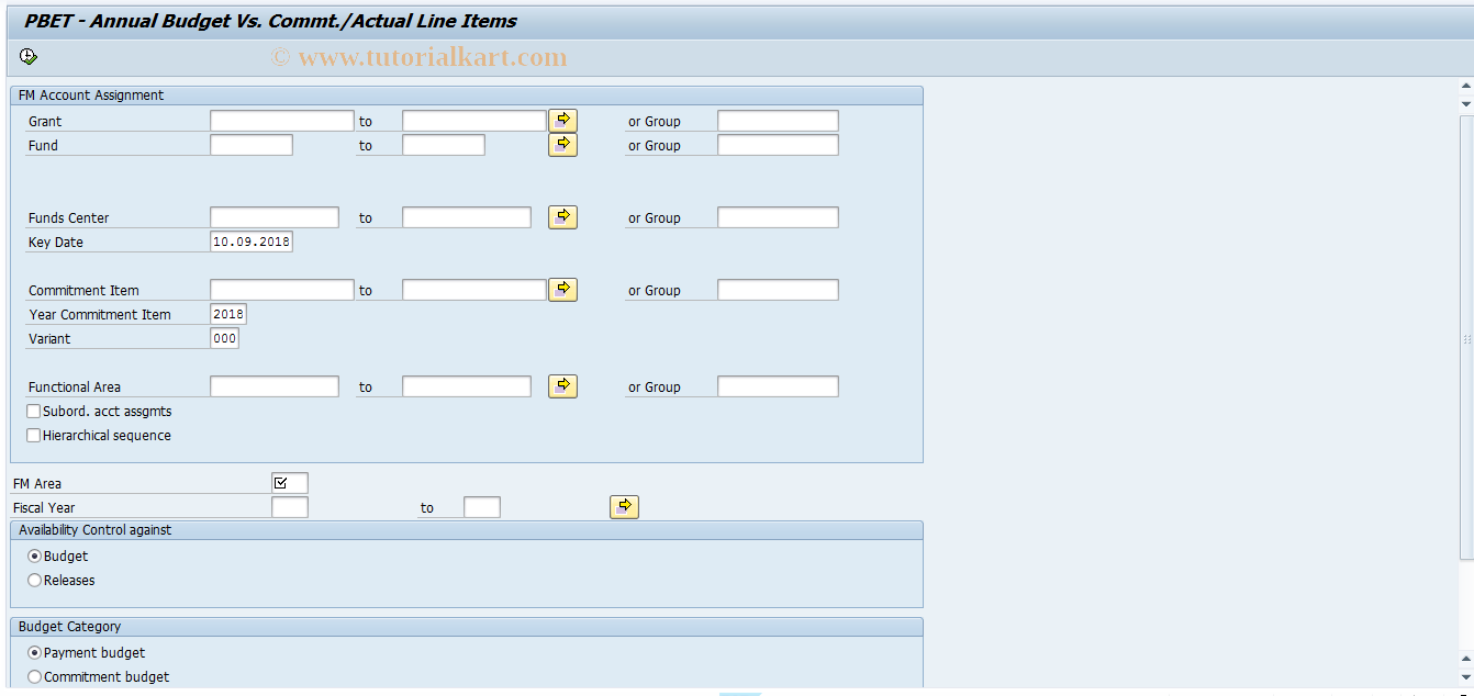 SAP TCode FMRP_RFFMEP30X - PBOF - Annual Bdgt vs Cmmts/Acts LIs