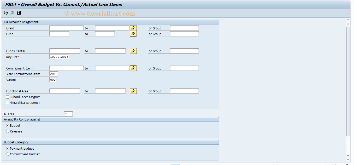 SAP TCode FMRP_RFFMEP31X - PBOF - Overall Bgt vs Cmmts/Acts LIs