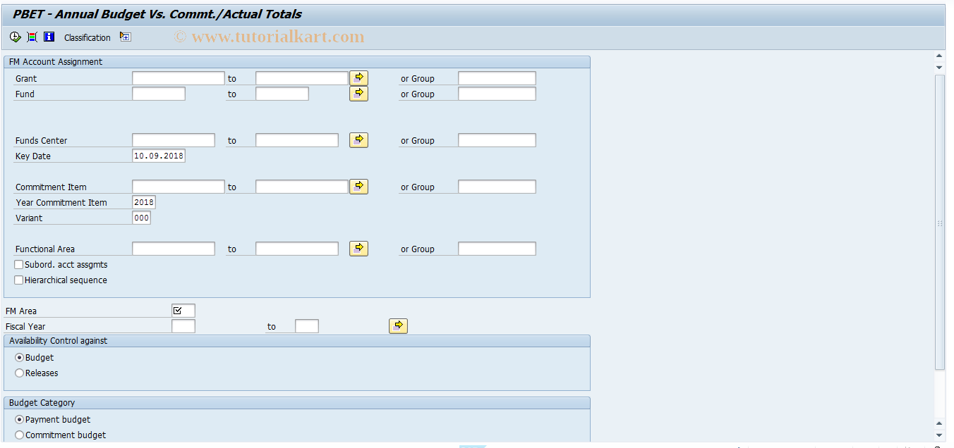 SAP TCode FMRP_RFFMTO30X - PBOF - Ann.Bdgt vs Cmmts/Acts Totals