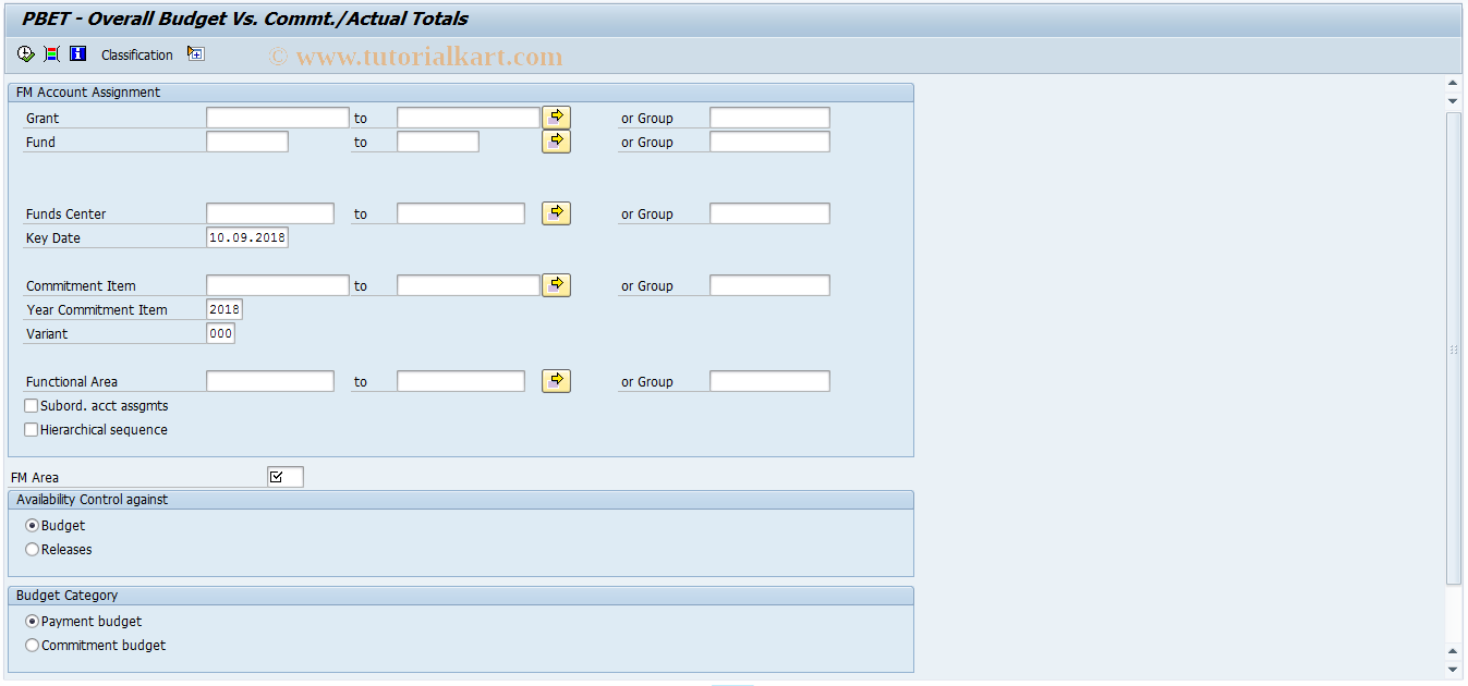 SAP TCode FMRP_RFFMTO31X - PBOF - Ovrl Bgt vs Cmmts/Acts Totals