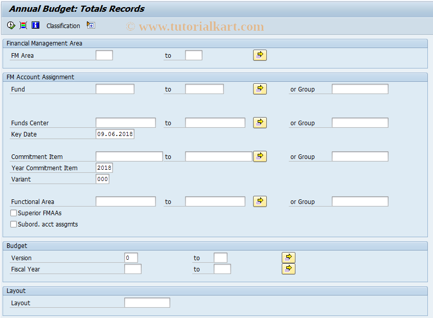 SAP TCode FMRP_RFFMTO50 - Annual Budget: List