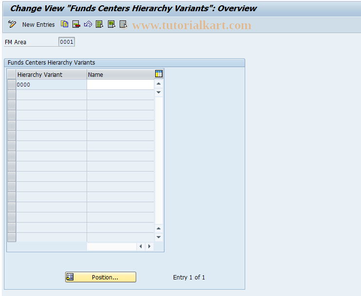 SAP TCode FMSF - Change Funds Ctr Hierarchy Variant