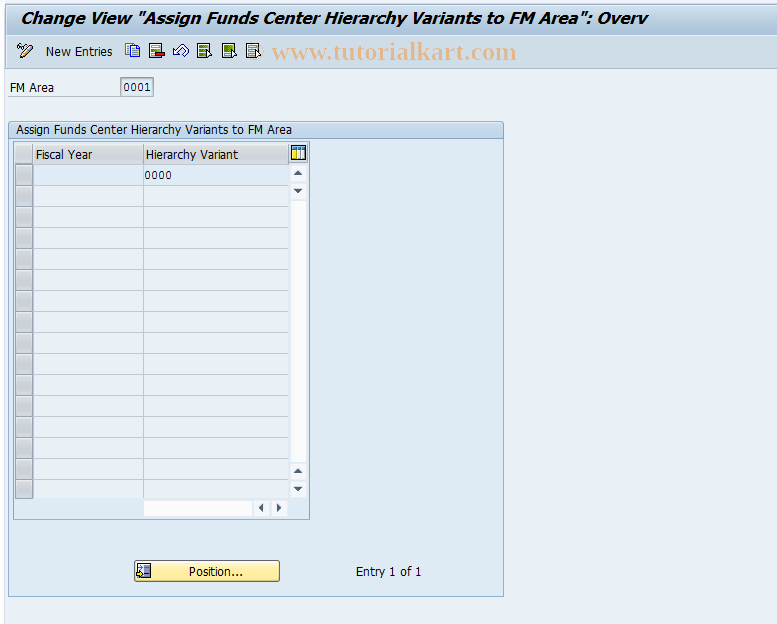 SAP TCode FMSG - Change Assignment Fnds Ctr Hierarchy Variant 