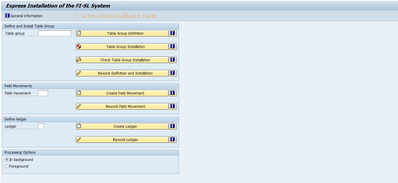 SAP TCode FMSPLIT_EXPRESS_INST - Quick installation FI-SL