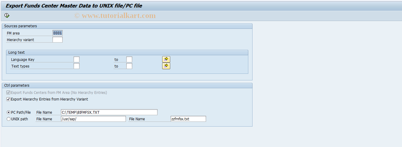 SAP TCode FMSX - Output of Funds Center to UNIX file