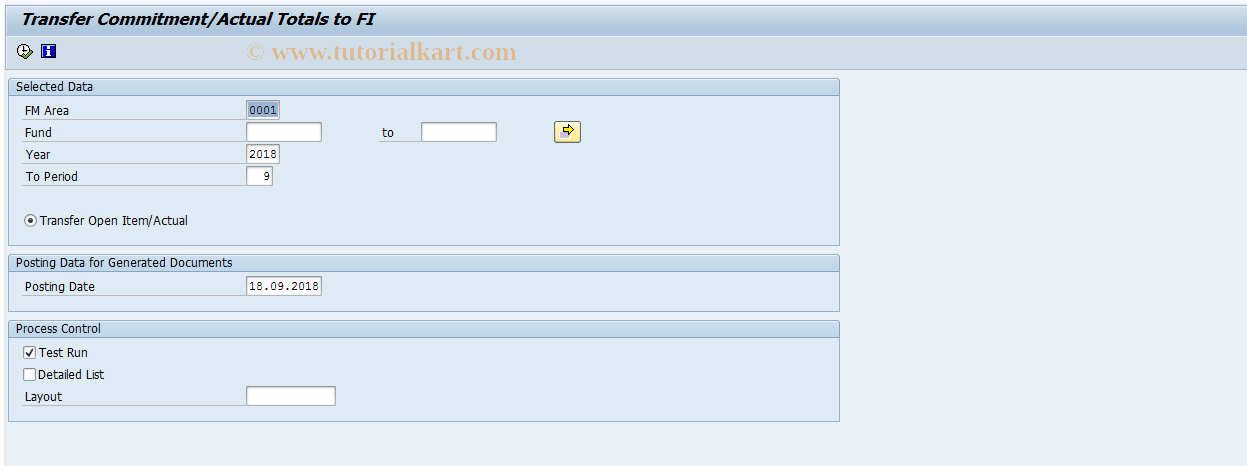 SAP TCode FMTB - Transfer Commitment/Actuals to FI-BL