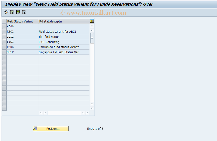 SAP TCode FMU2 - Display Funds Reservtn Field Variants